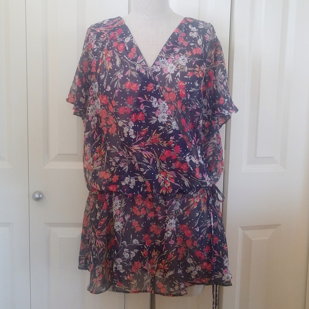 AGB Floral Top Wrap Plus Size Navy 1X